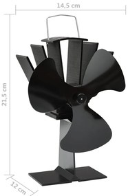 Teplom poháňaný ventilátor na krb s 3 lopatkami čierny