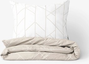 Goldea bavlnené posteľné obliečky - geometrické línie na bielom s latte 240 x 220 a 2ks 70 x 90 cm