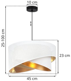 Závesné svietidlo Asti Duo1, 1x PVC/biele textilné tienidlo, (fi 45cm), g, b