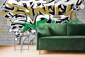 Tapeta zelený Street Art nápis so sprejmi - 150x100