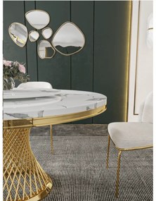 EXKLUZÍVNY STÔL AUDREY BIELY MRAMOR + ZLATÝ PODSTAVEC 130 cm