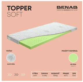 Vrchný matrac / Topper Benab Oidipus 200x160 cm (T3). Vlastná spoľahlivá doprava až k Vám domov. 763237