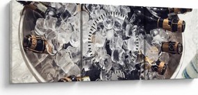 Obraz - šampanské v ľade (s hodinami) (90x30 cm)