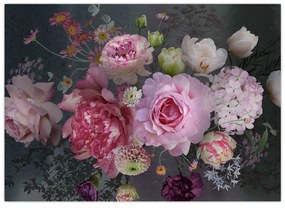Sklenený obraz - Záhradné kvety (70x50 cm)