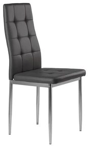 Sada 4 stoličiek do obývačky alebo jedálne, jednoduché prešívané stoličky, chrómové nohy, sivá ekokoža