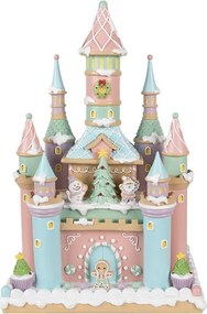Ružovo-modrý pastelový perníkový zámok Gingerbread House - 27*18*42 cm