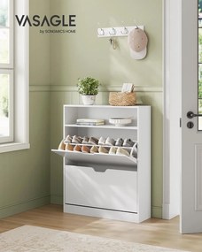 Botník s 2 výklopnými dvierkami, 3-úrovňový, 24 x 80 x 102 cm, biely