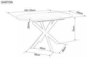 Rozkladací jedálenský stôl GASTON 100(135)X100 cm, čierny mramorový dekor