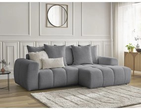 Sivá rozkladacia/s úložným priestorom rohová pohovka z textílie buklé (pravý roh/s leňoškou) Roxelane – Bobochic Paris