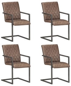 Jedálenské stoličky, perová kostra 4 ks, hnedé, pravá koža 3059809
