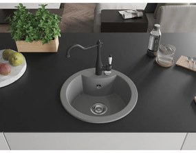 Mexen Diego, granitový drez 488x488x167 mm, 1-komorový a drezová batéria Carla, šedá, 6512-71-670700-70
