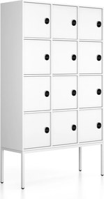 Kancelárska skriňa FRAME, biela podnož, 12x dvere, 1299 x 450 x 2185 mm, RFID zámok, biela