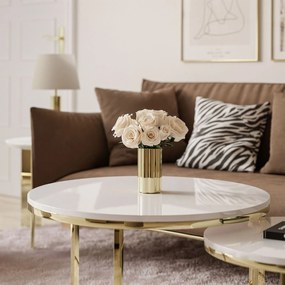 Luxusný konferenčný stolík 2v1 SELI biely lesk + zlatý chróm