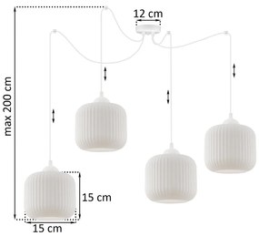 Závesné svietidlo Riffle Spider, 4x biele sklenené tienidlo, w