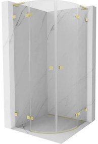Mexen Lunar, L polkruhový výklopný sprchový kút 90 x 90 cm, 8mm číre sklo, zlatý matný profil, 833L-090L-090P-55-00