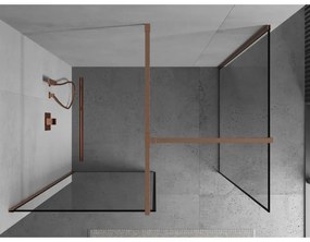 Mexen Kioto, 2-stenová sprchová zástena Walk-In 120 x 120 cm, 8mm číre sklo čierny vzor, medený matný profil, 800-120-202-65-70-120