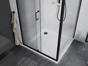 Mexen Apia, sprchový kút s posuvnými dverami 90 (dvere) x 90 (stena) cm, 6mm číre sklo, čierny profil + biela sprchová vanička, 840-090-090-70-00-4010B