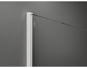 Mexen Kioto+, sprchová zástena Walk-In s poličkou a vešiakom 110 x 200 cm, 8mm číre sklo čierny vzor, biely profil, 800-110-121-20-70