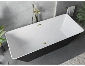 Mexen Velo Slim, voľne stojaca vaňa 170 × 75 cm, biela lesklá, zlatý lesklý prepad, 52811707500-50