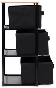 ModernHome Policový textilný organizér s 3 výsuvnými košíkmi loft čierny ModernHome