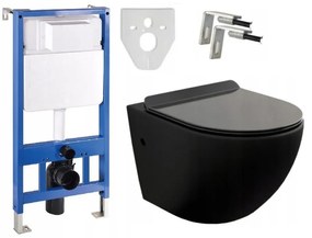 Závesný set Mexen Fenix + WC LENA Rimless ČIERNA 48 x 36 cm + pomaly padajúce sedátko Slim, 60100 + 3322XX85 + podložka
