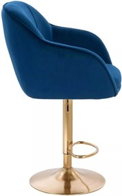 LuxuryForm DESIGN Barová stolička AVOLA VELUR na zlatom tanieri - modrá