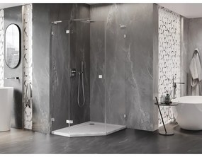 Mexen Lunar, L päťuholníkový sprchový kút naklápací doľava 80 x 100 cm, 8mm číre sklo, chrómový profil, 831L-080L-100P-01-00-L