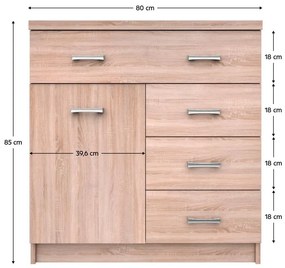 Tempo Kondela Komoda 1D4S, dub sonoma, TOPTY TYP 20