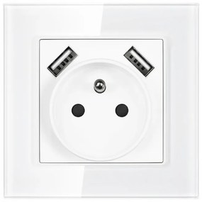BERGE Jednoduchá sklenená zásuvka s USB, biela