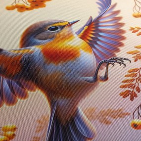 Obraz - Vták s jarabinou (90x60 cm)