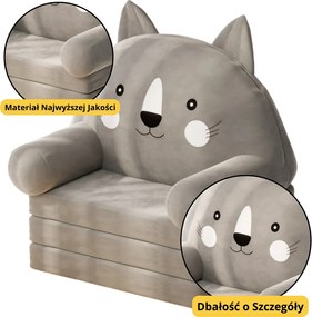 LEAN Toys Skladacie detské kreslo Cat 3 Level Grey 56x50cm