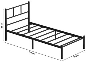 Kovová jednolôžková posteľ ROVAN 90x200 cm v čiernom prevedení, nosnosť 120 kg