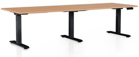 Výškovo nastaviteľný stôl OfficeTech Long, 240 x 80 cm, čierna podnož, buk