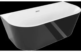 Mexen Oválna voľne stojaca priemyselná vaňa 160 x 80 cm, biela/čierna, prepad chróm - 52671608075-01