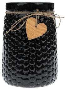 Keramická váza Wood heart čierna, 12 x 17,5 x 12 cm
