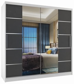 Šatníková skriňa 200 cm Belini biely mat / šedý mat s posuvnými dverami zrkadlom a zásuvkami ME SZP5/1/W/SR/0/KLAL