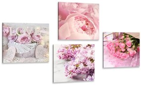 Set obrazov jemné zátišie kvetov - 4x 40x40