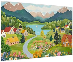 Obraz - Dedina v horách (90x60 cm)