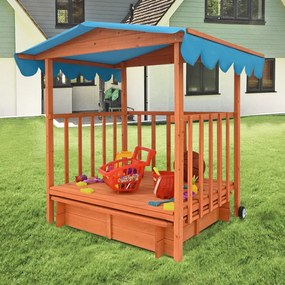 Drevený záhradný domček a pieskovisko so strechou
