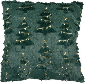 Tmavozelený dekoračný vianočný vankúš so stromčekmi – 45*45*4 cm