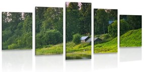 5-dielny obraz rozprávkové domčeky pri rieke - 200x100