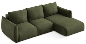 Zelená ženilková rozkladacia rohová pohovka (pravý roh/s leňoškou) Leila – Makamii