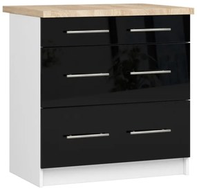 Spodná kuchynská skrinka s doskou OLIWIA S80 3SZ biela / čierna, lesk