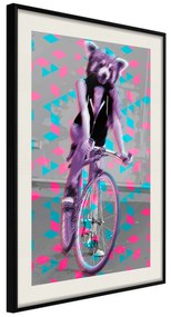 Artgeist Plagát - Raccoon On The Bike [Poster] Veľkosť: 20x30, Verzia: Čierny rám s passe-partout