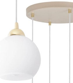 Závesné svietidlo Eliza, 4x biele sklenené tienidlo, g/be, o