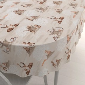 Biante Detský bavlnený oválny obrus Sandra SA-698 Hnedé lesné zvieratká na béžovom 80x120 cm