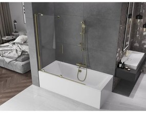 Mexen Velar, 2-krídlová posuvná vaňová zástena 140 x 150 cm, 8mm číre sklo, zlatý lesklý profil, 896-140-000-01-50