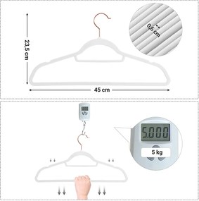 Zamatové vešiaky, protišmykové, 50 ks, biele