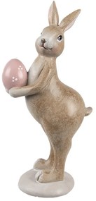 Dekorácia hnedý králik s ružovým vajíčkom - 6*8*18 cm