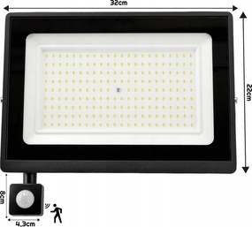 LED reflektor IP65 - 150w - 13500lm - so senzorom pohybu a súmraku - neutrálna biela